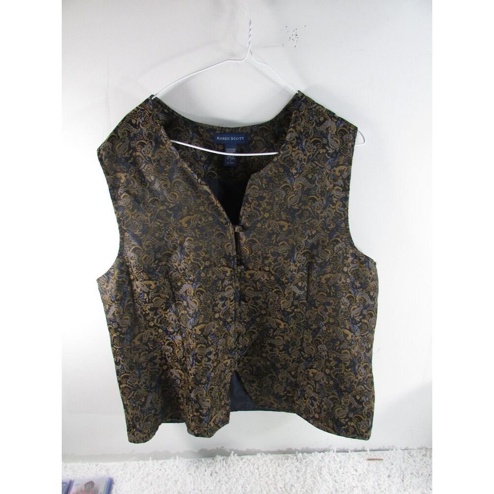 Karen Scott Vest Womens Large, Traditional Button Up Geometric